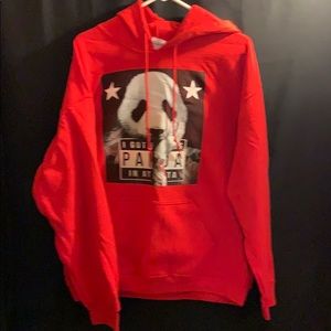 Red hoodies with black and white panda